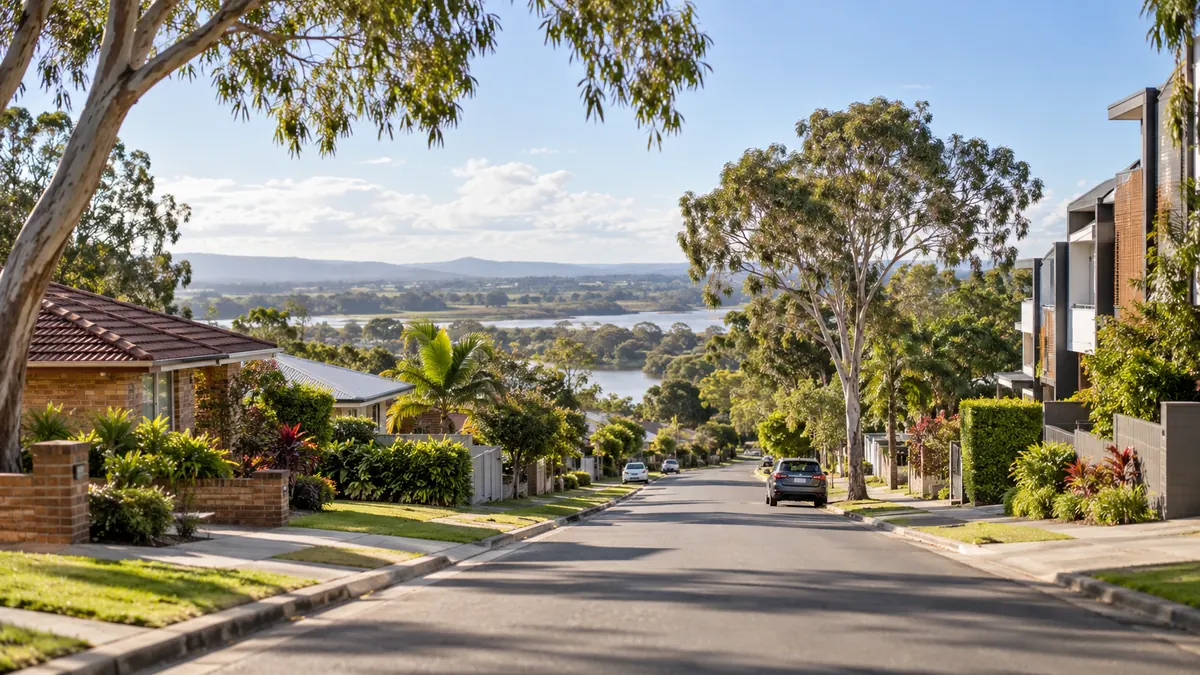 Townhouses and older homes in Beenleigh near the Logan and Albert rivers