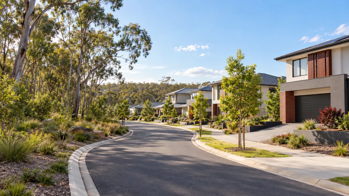 New homes in Flagstone beside a strip of native bushland