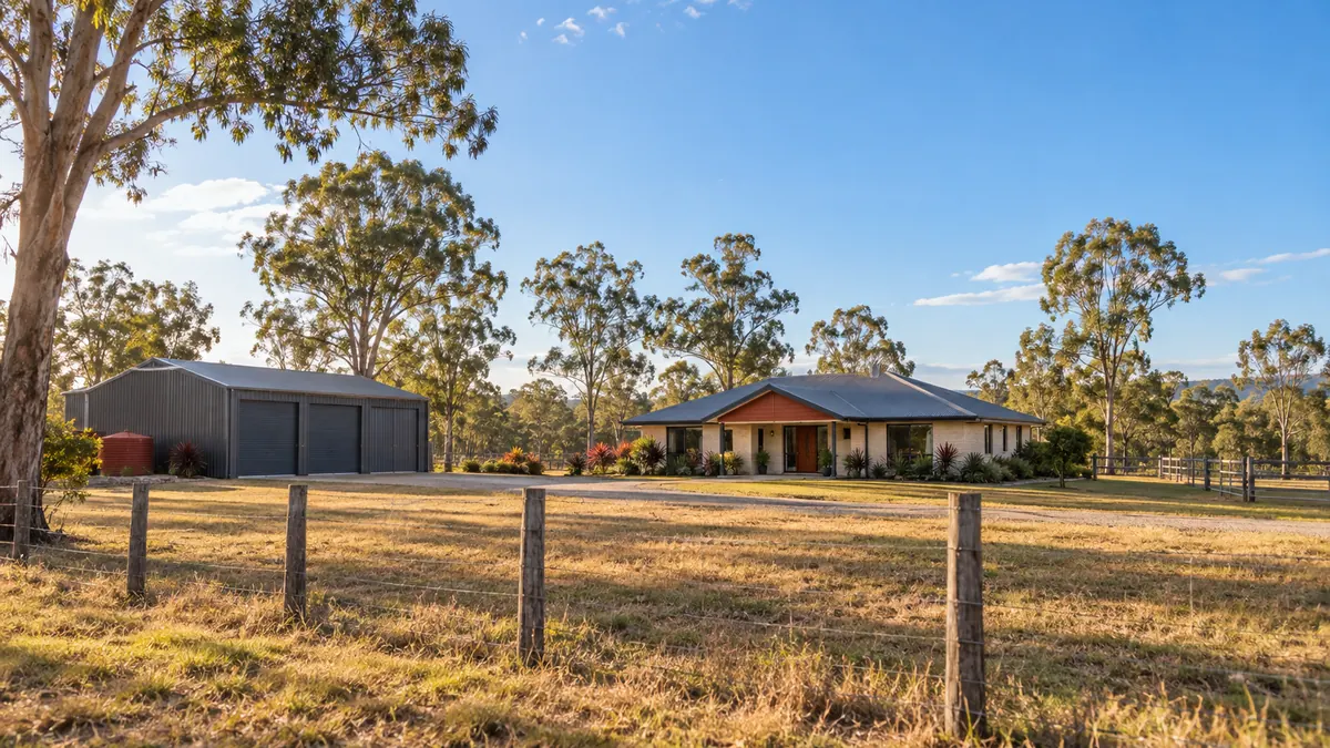 Rural residential property with a shed and paddock near Jimboomba