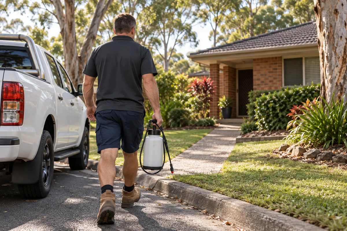 A pest controller with his ute on a job in Logan