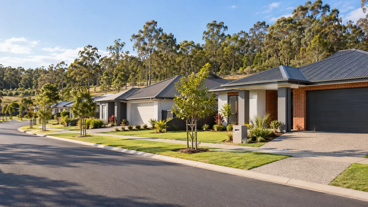 New housing estate beside acreage bushland in Park Ridge