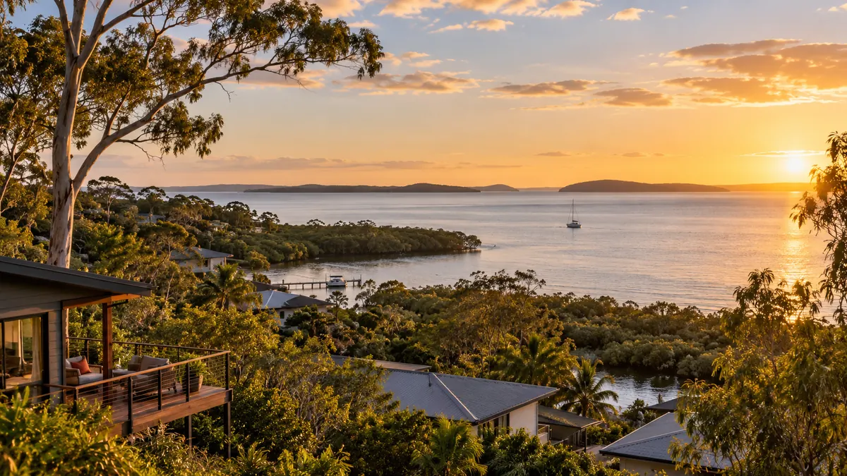 Bayside homes and bushland edge in Redland Bay on Moreton Bay
